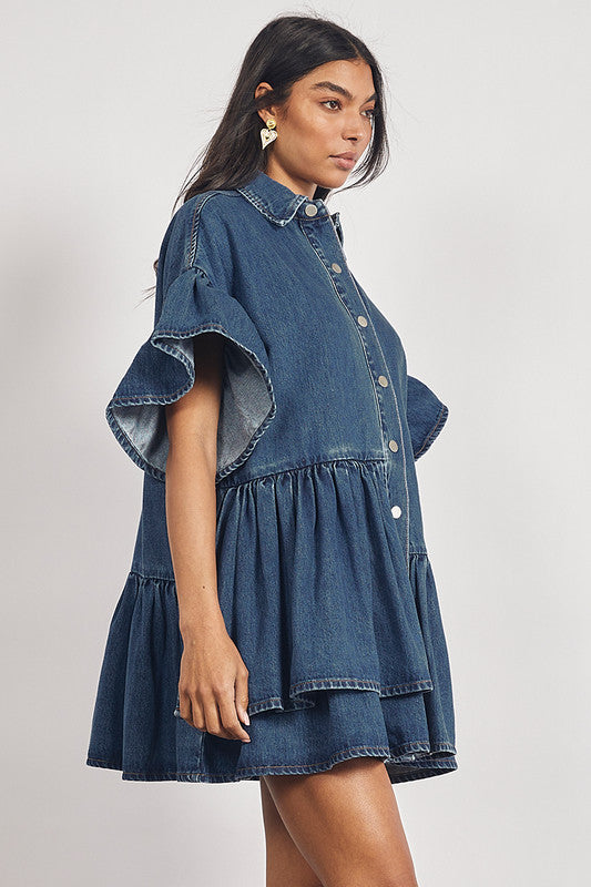 Genoa Mini Dress | Mid Blue Denim