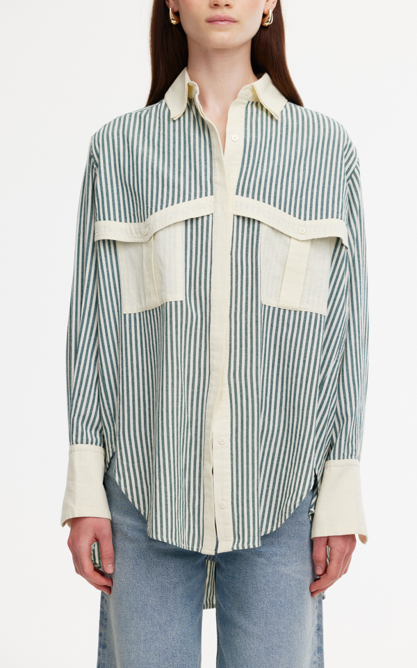Ruby Shirt | Green/Stone Stripe