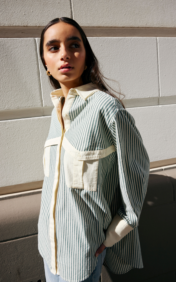 Ruby Shirt | Green/Stone Stripe