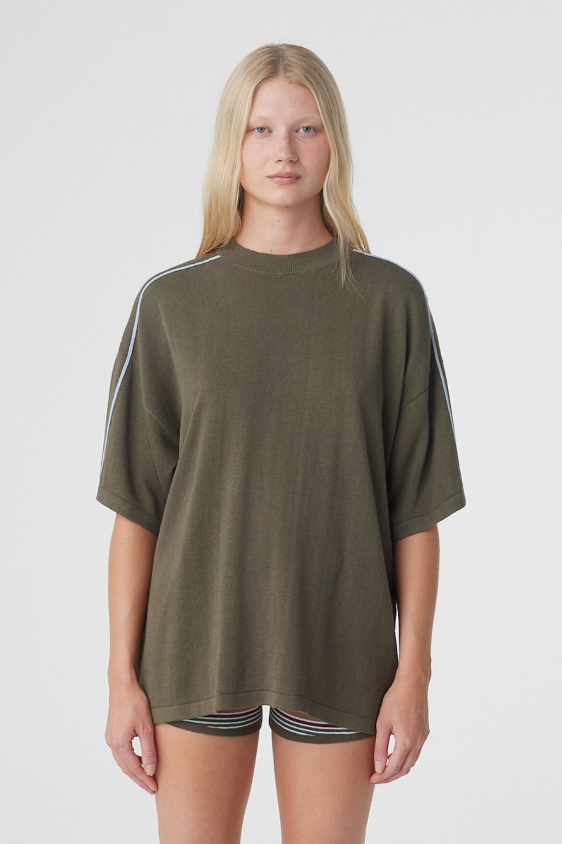 Pippa Oversized Tee | Smokey Olive & Dusk Blue