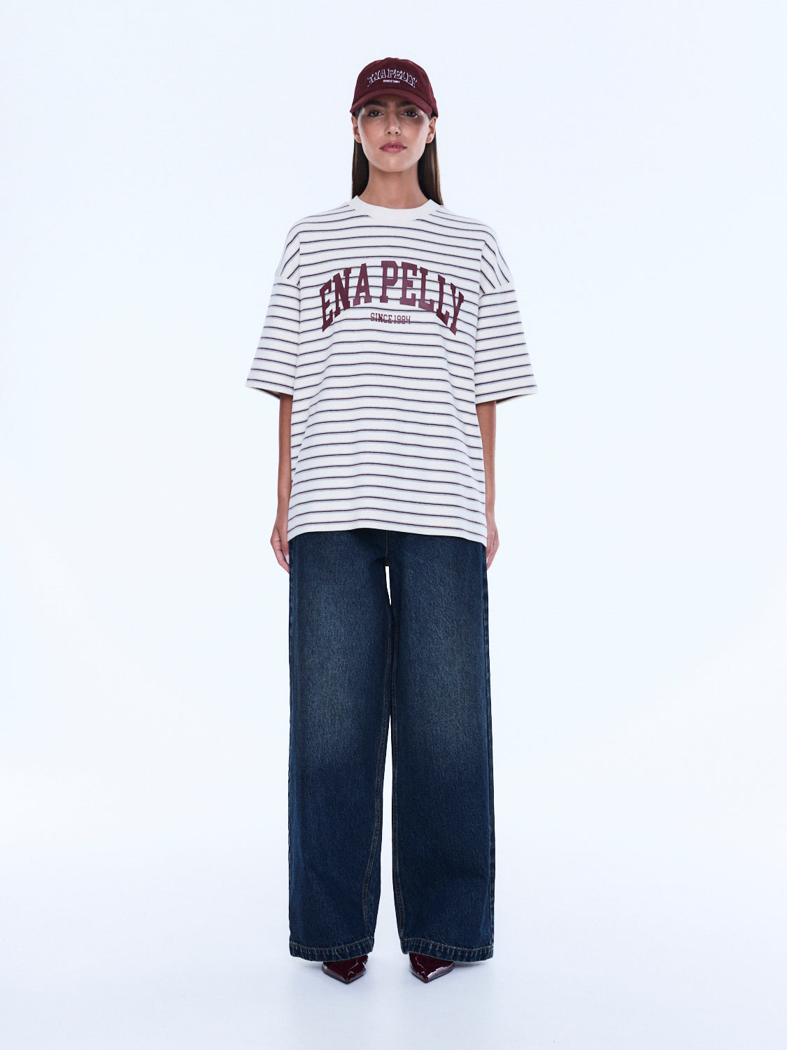 Maeve Relaxed Tee | Burgundy Stripe