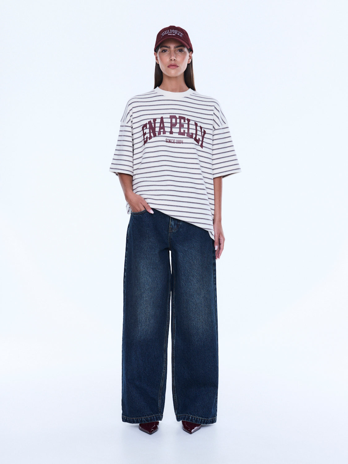 Maeve Relaxed Tee | Burgundy Stripe