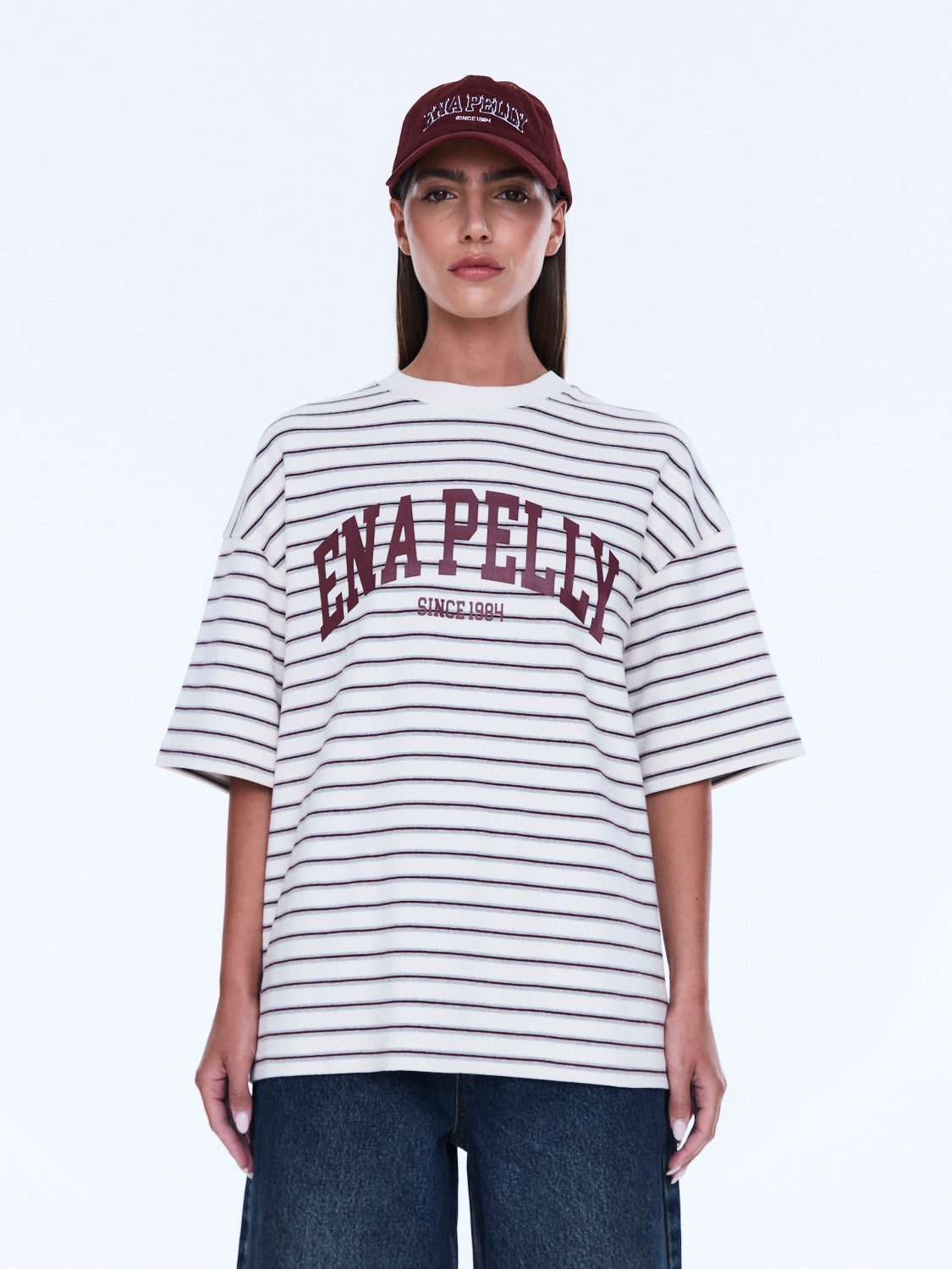 Maeve Relaxed Tee | Burgundy Stripe