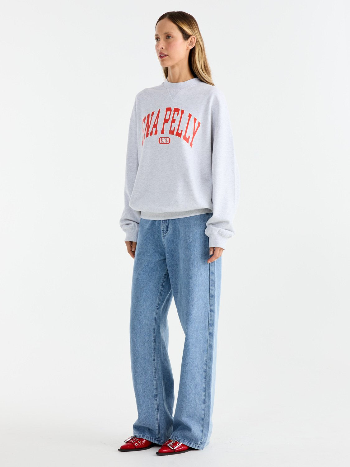 Collegiate Sweatshirt | White Marle/Red