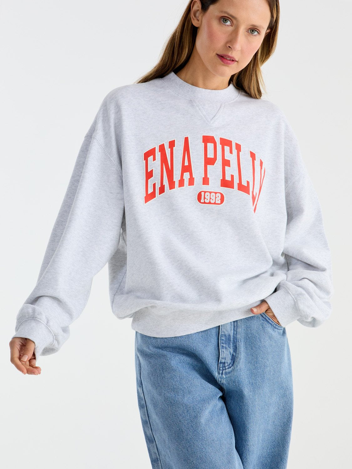 Collegiate Sweatshirt | White Marle/Red
