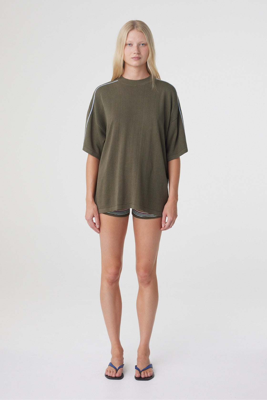 Pippa Oversized Tee | Smokey Olive & Dusk Blue