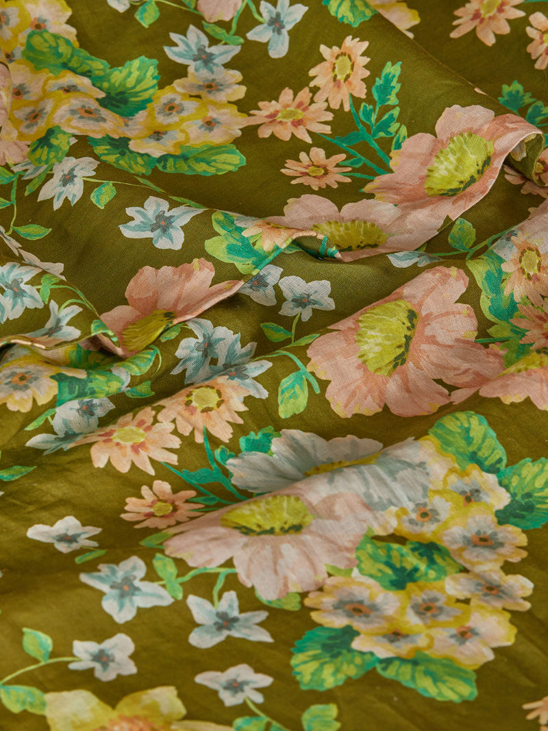 Buttercup Olive Linen Flat Sheet