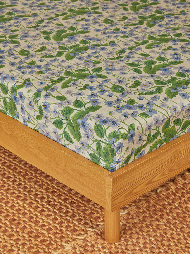 Lilas Blue Linen Fitted Sheet