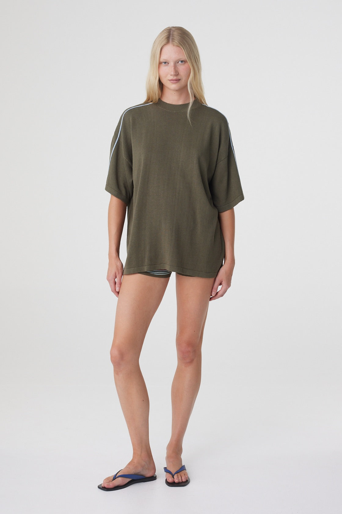 Pippa Oversized Tee | Smokey Olive & Dusk Blue