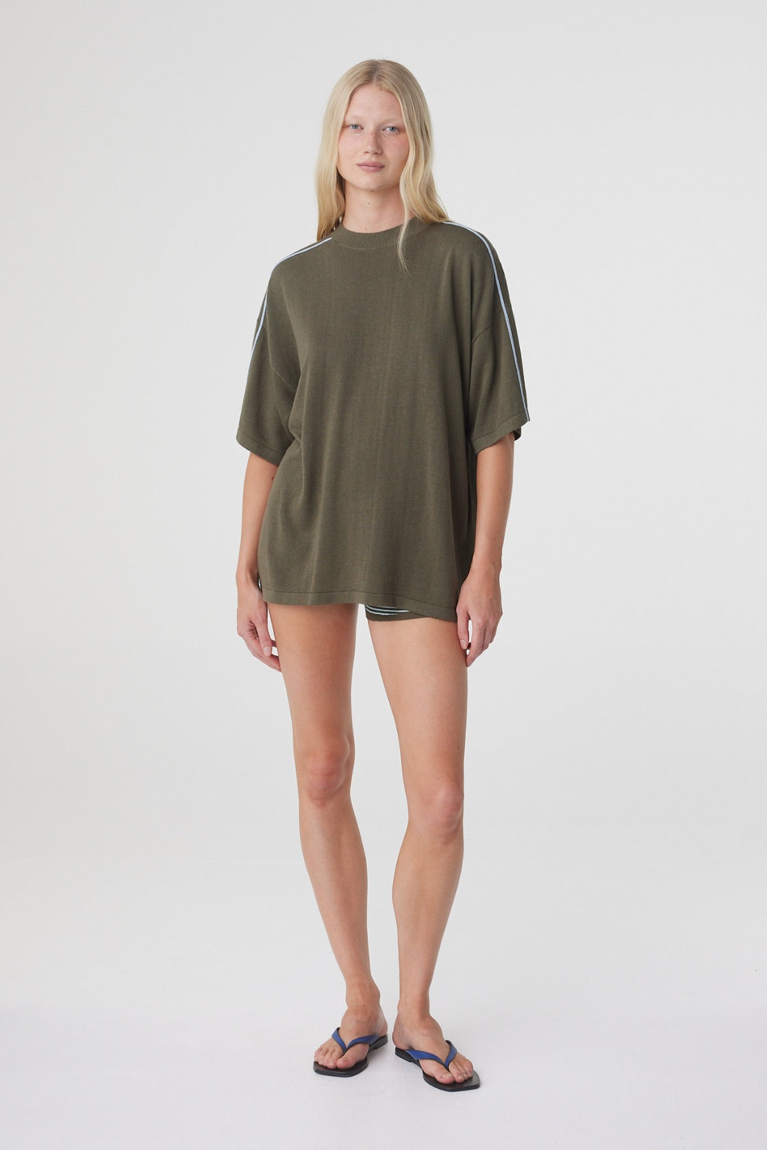 Pippa Oversized Tee | Smokey Olive & Dusk Blue