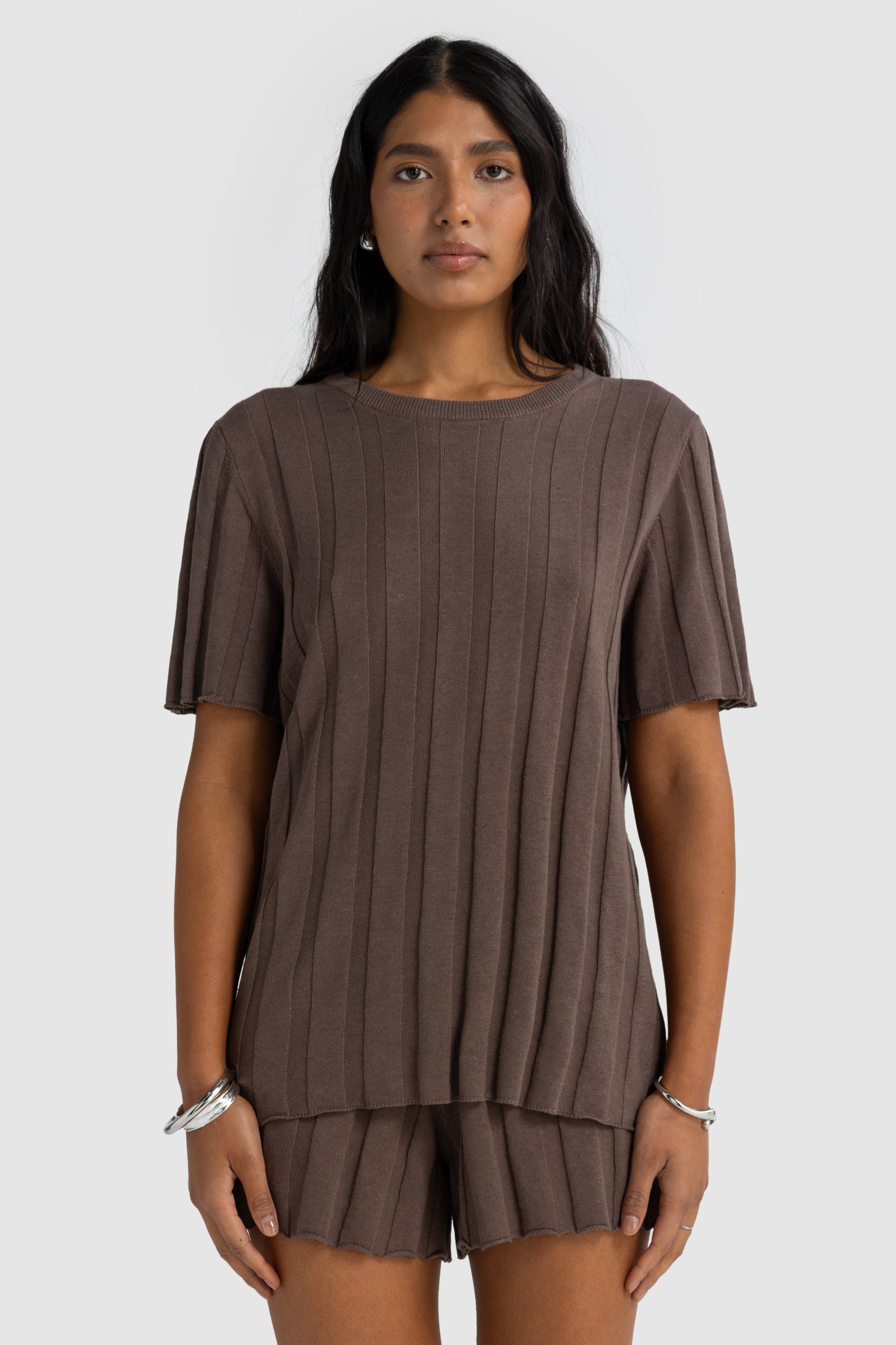 Amara Relaxed Knit T Shirt | Espresso