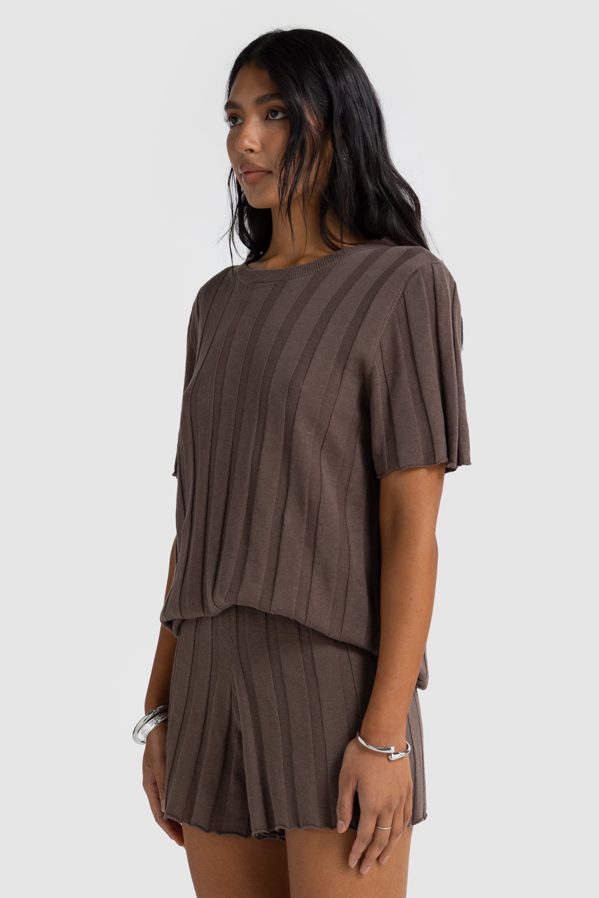 Amara Relaxed Knit T Shirt | Espresso