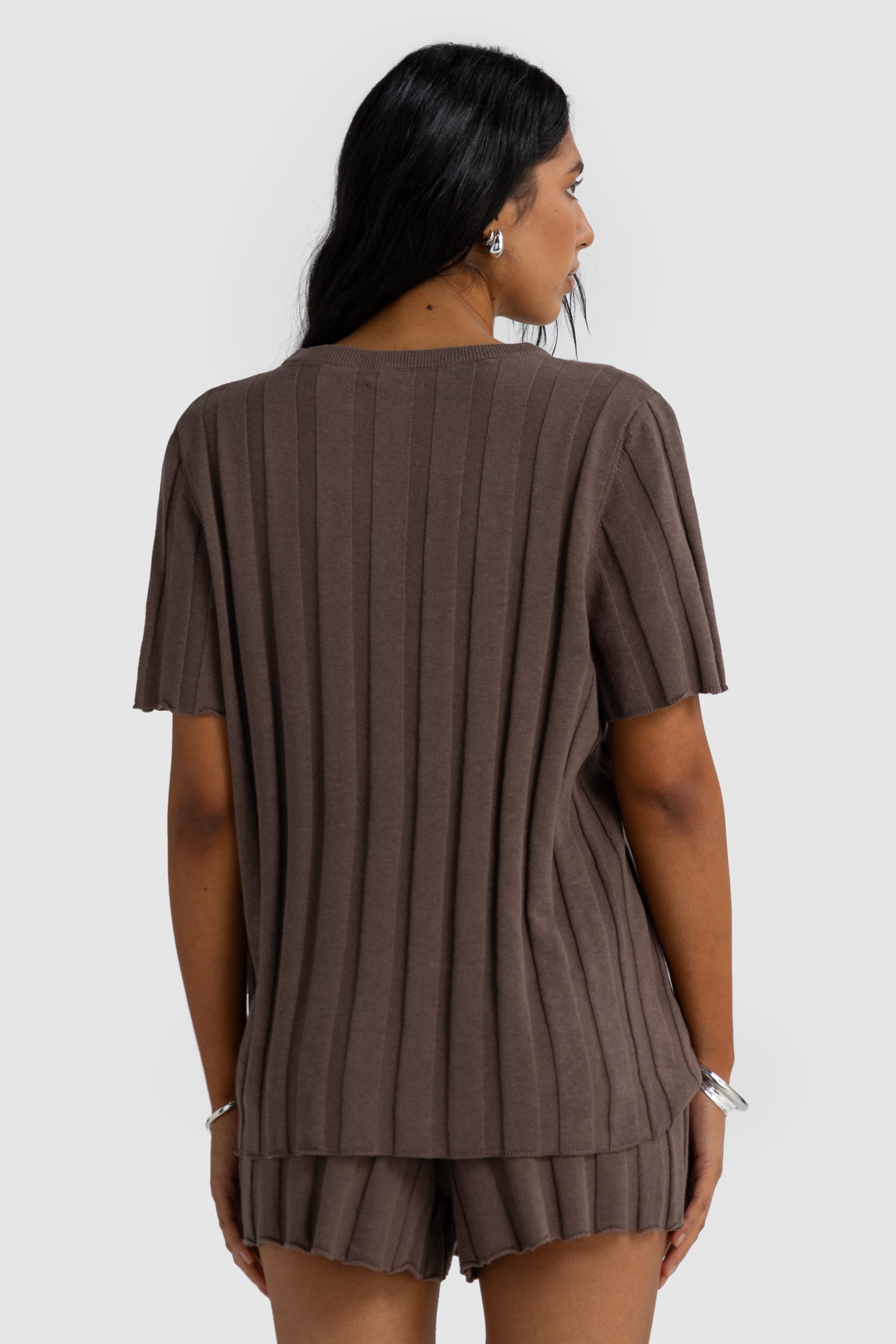 Amara Relaxed Knit T Shirt | Espresso