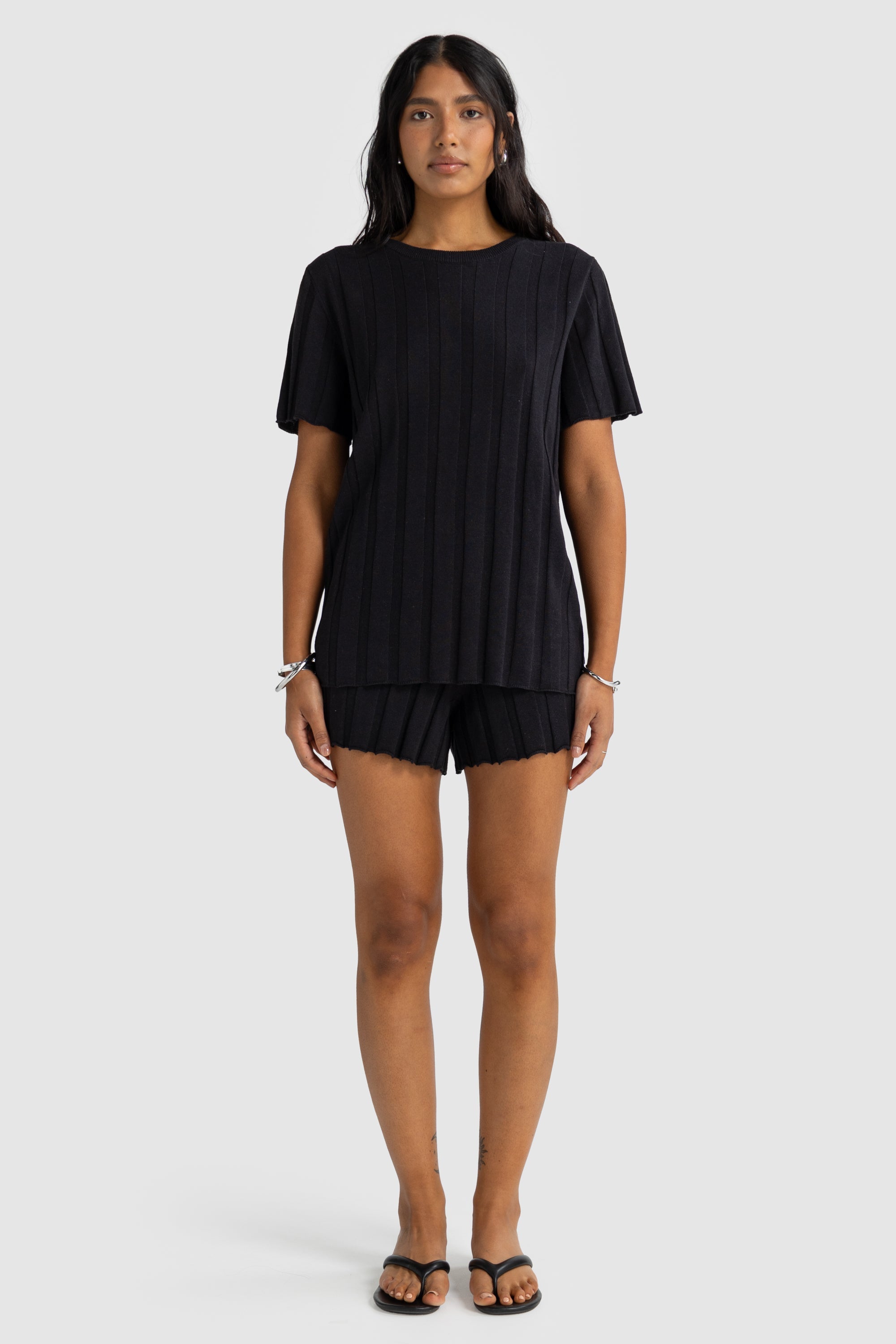 Amara Relaxed Knit T Shirt | Black