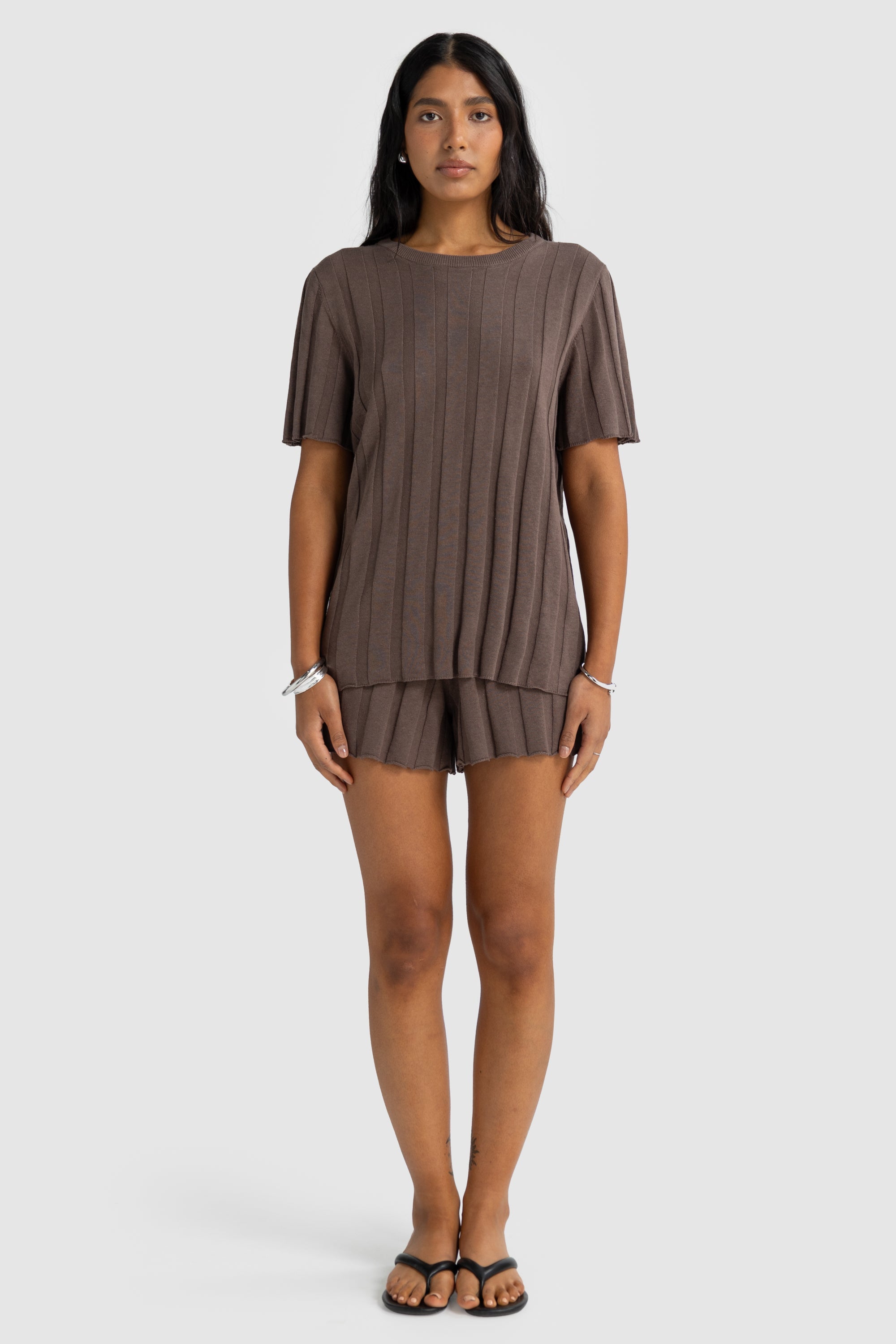Amara Relaxed Knit T Shirt | Espresso