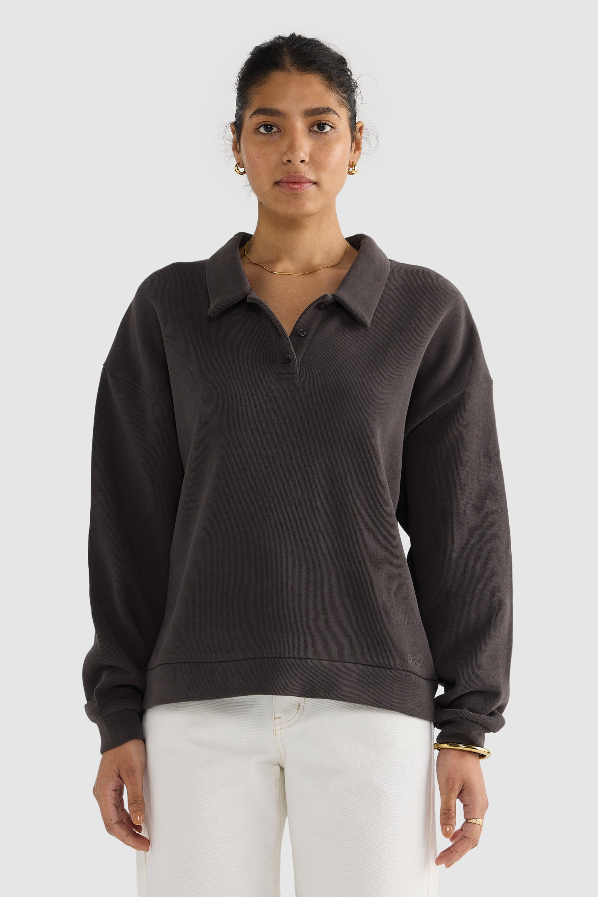 Ava Polo Sweater | Washed Black