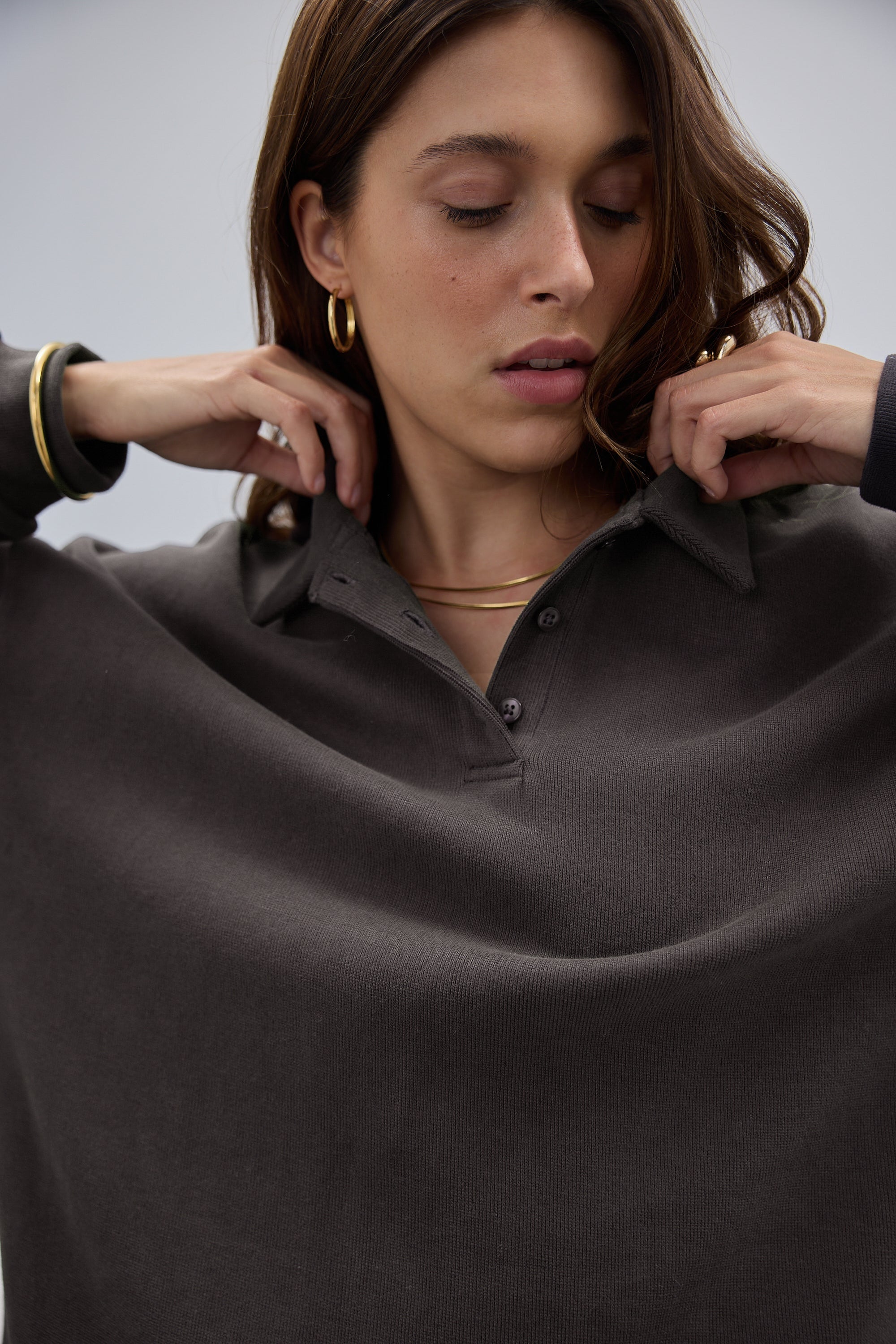 Ava Polo Sweater | Washed Black