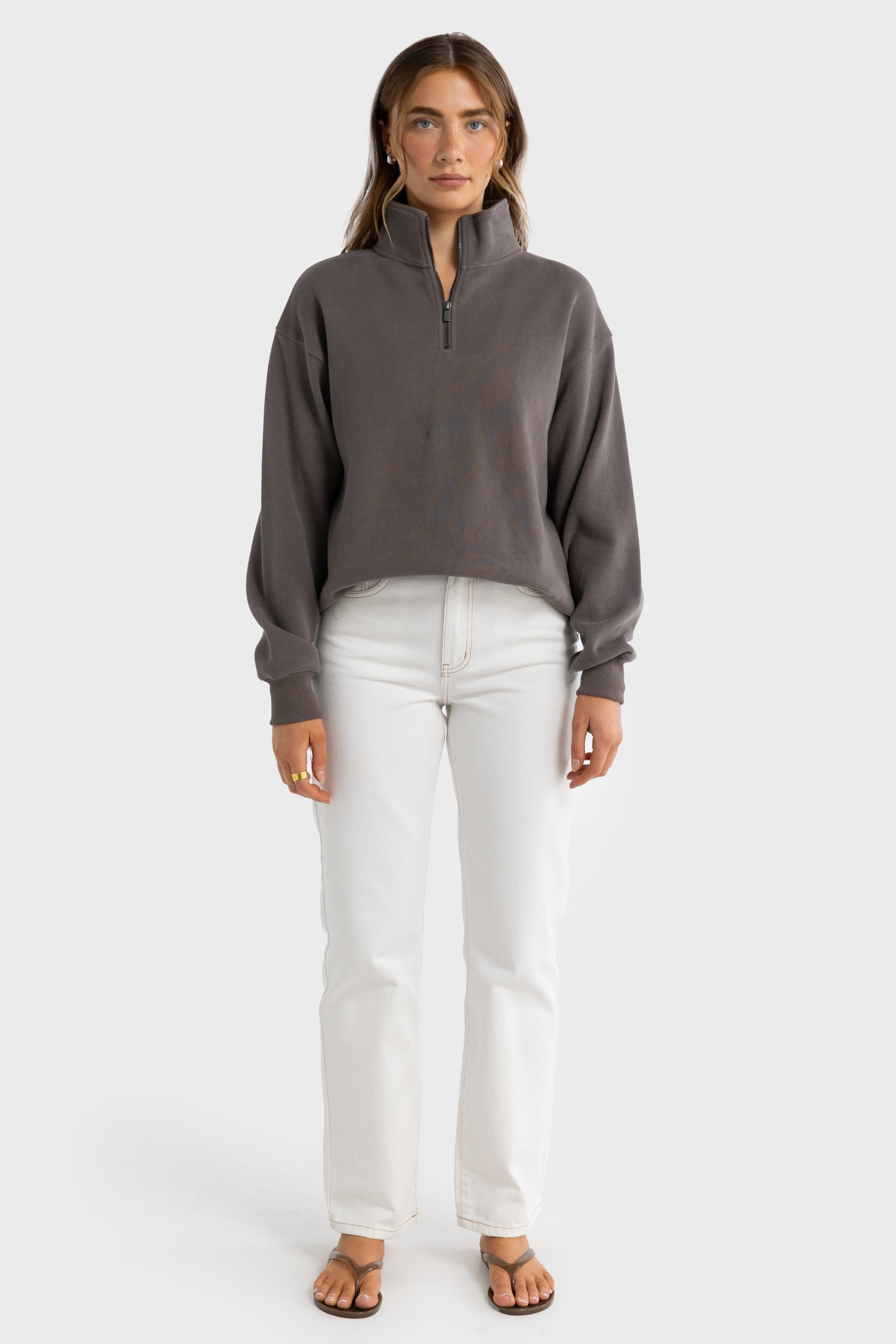 Ava Ribbed Quarter Zip | Espresso