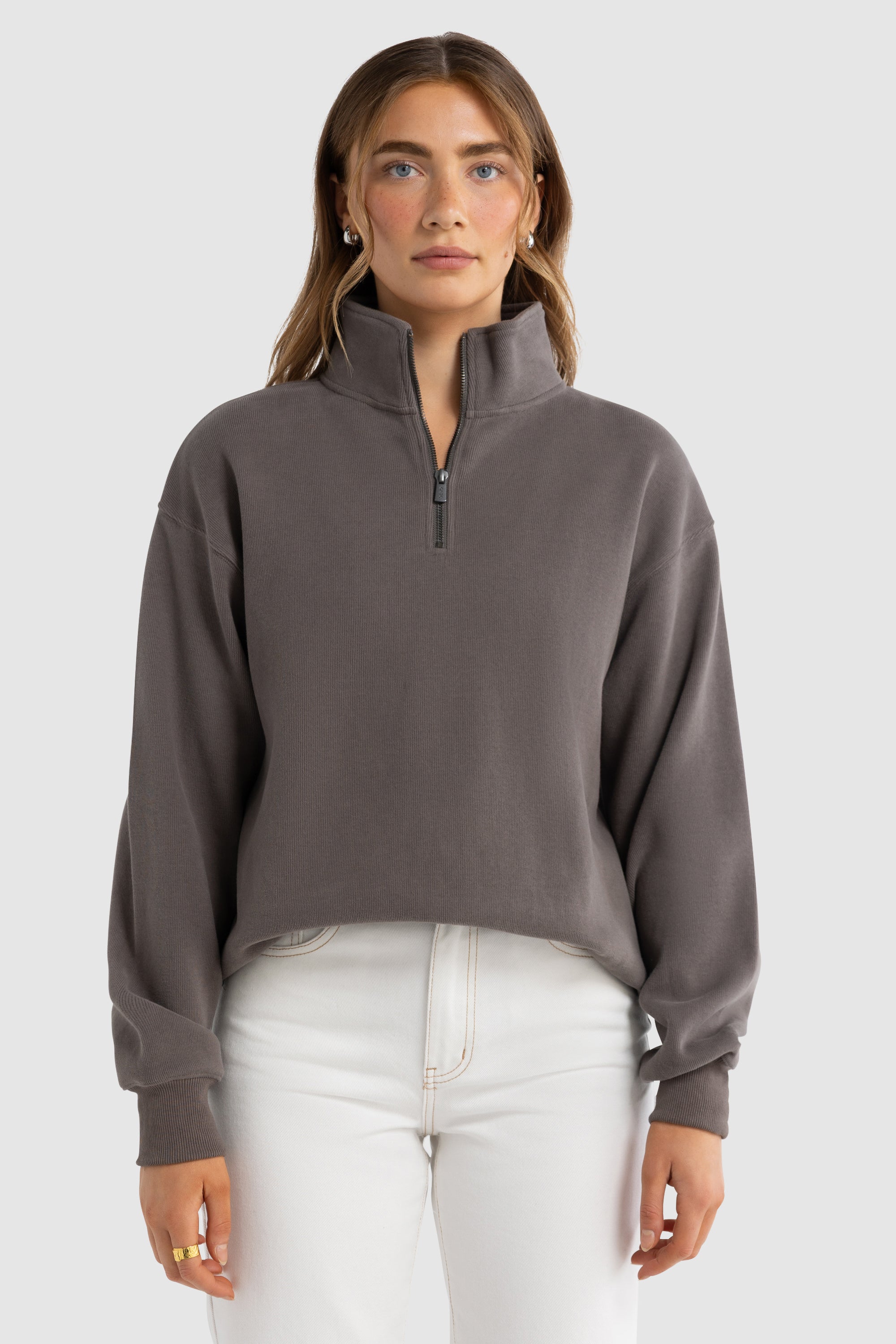 Ava Ribbed Quarter Zip | Espresso