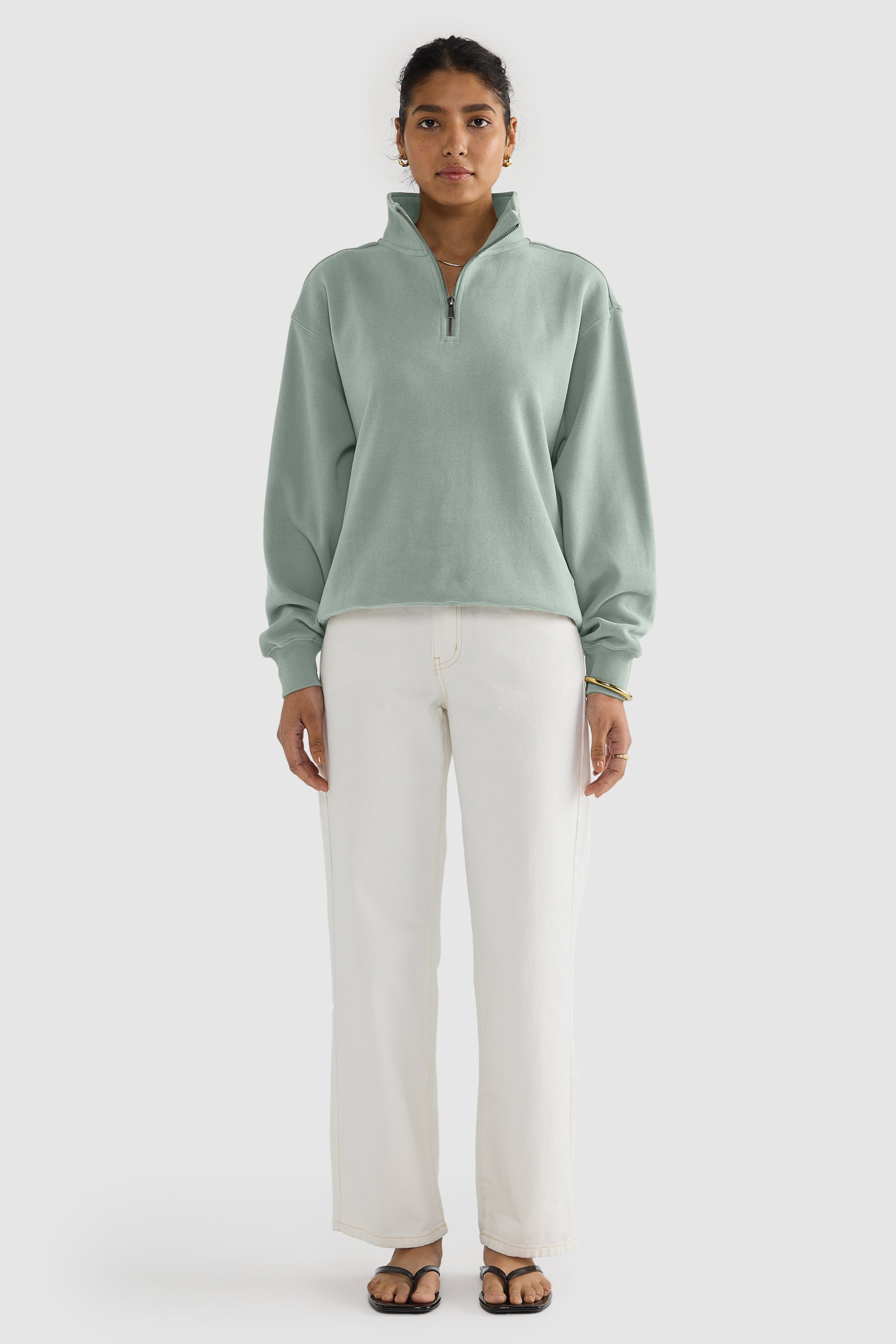 Ava Ribbed Quarter Zip | Eucalyptus
