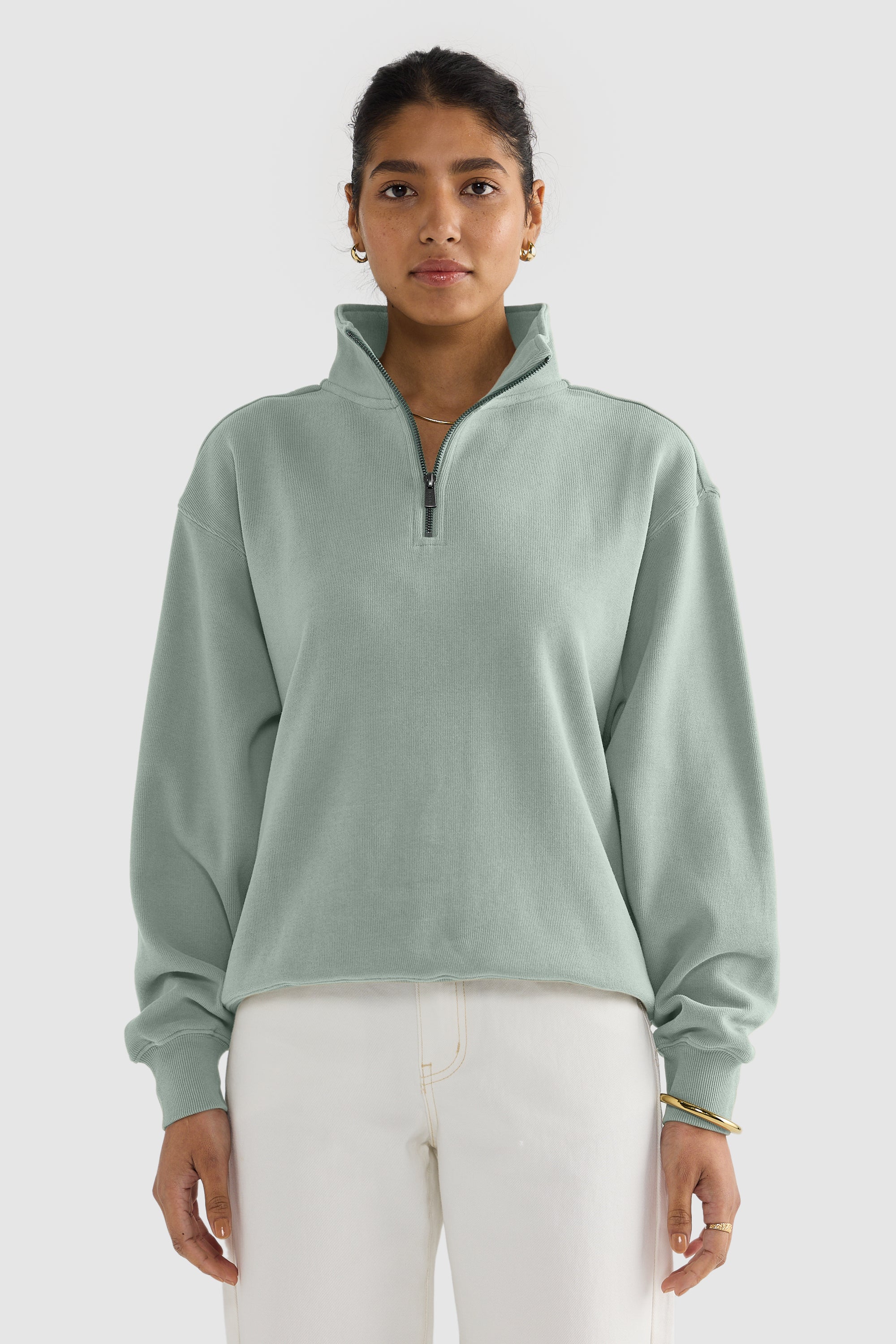 Ava Ribbed Quarter Zip | Eucalyptus