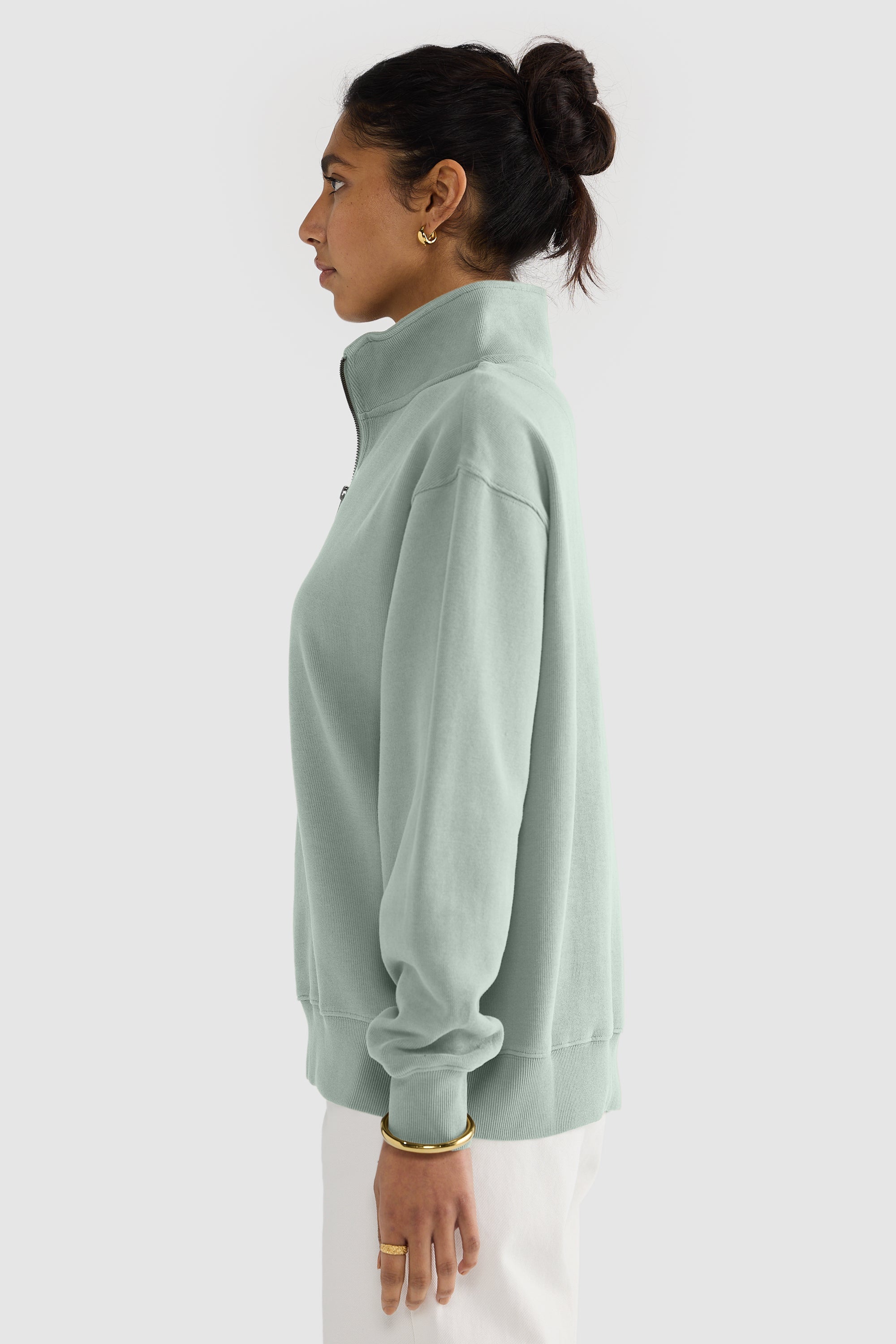 Ava Ribbed Quarter Zip | Eucalyptus
