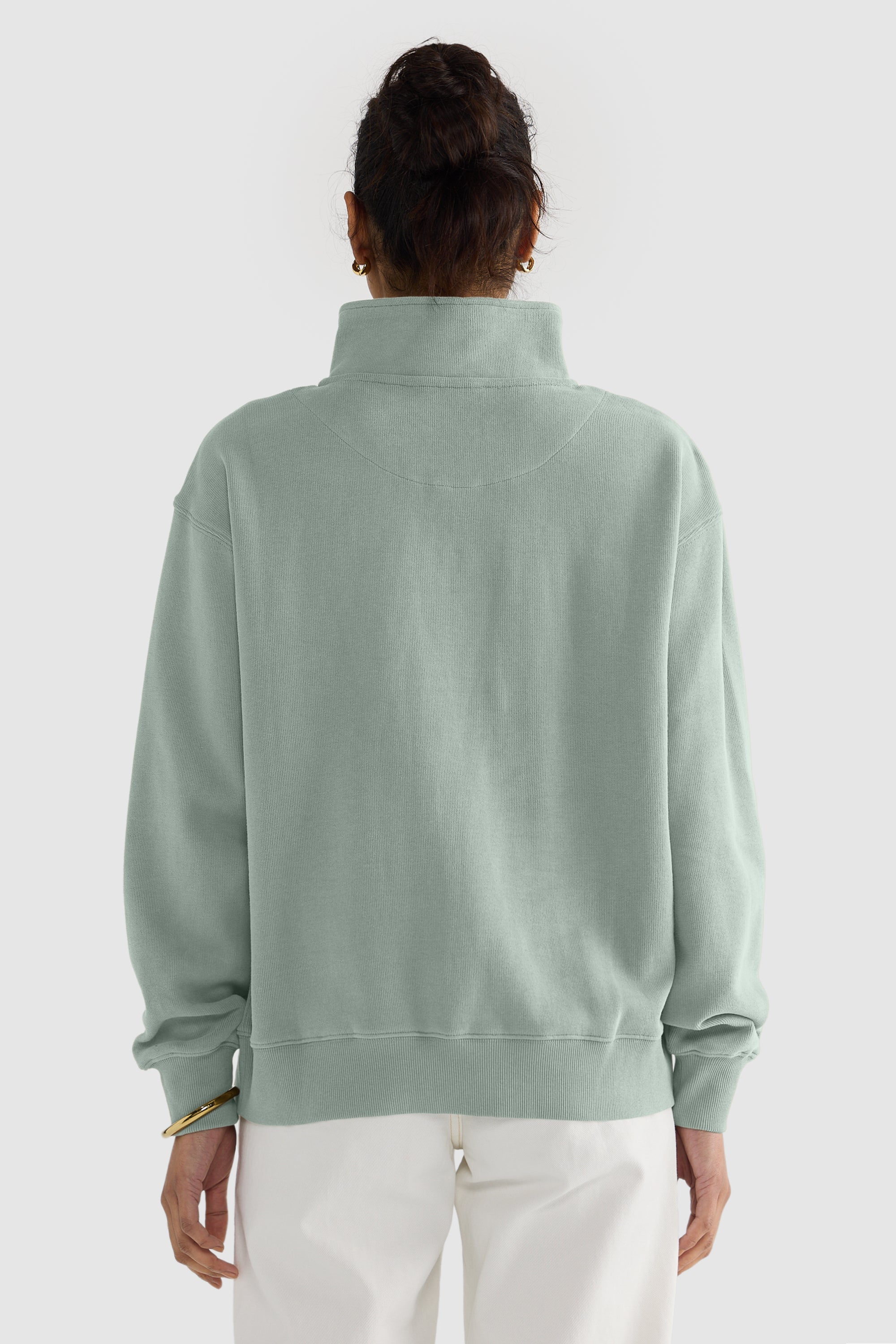 Ava Ribbed Quarter Zip | Eucalyptus