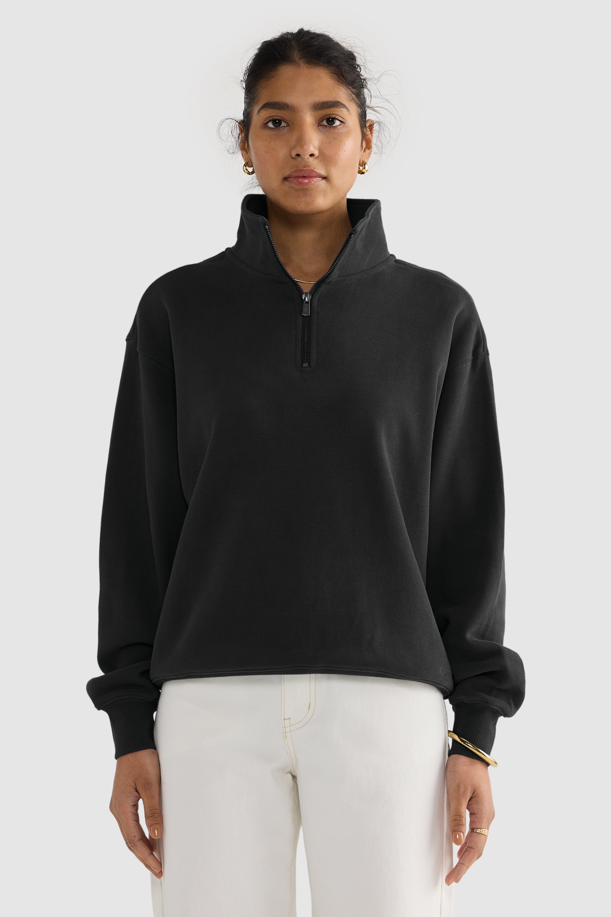 Ava Ribbed Quarter Zip | Washed Black