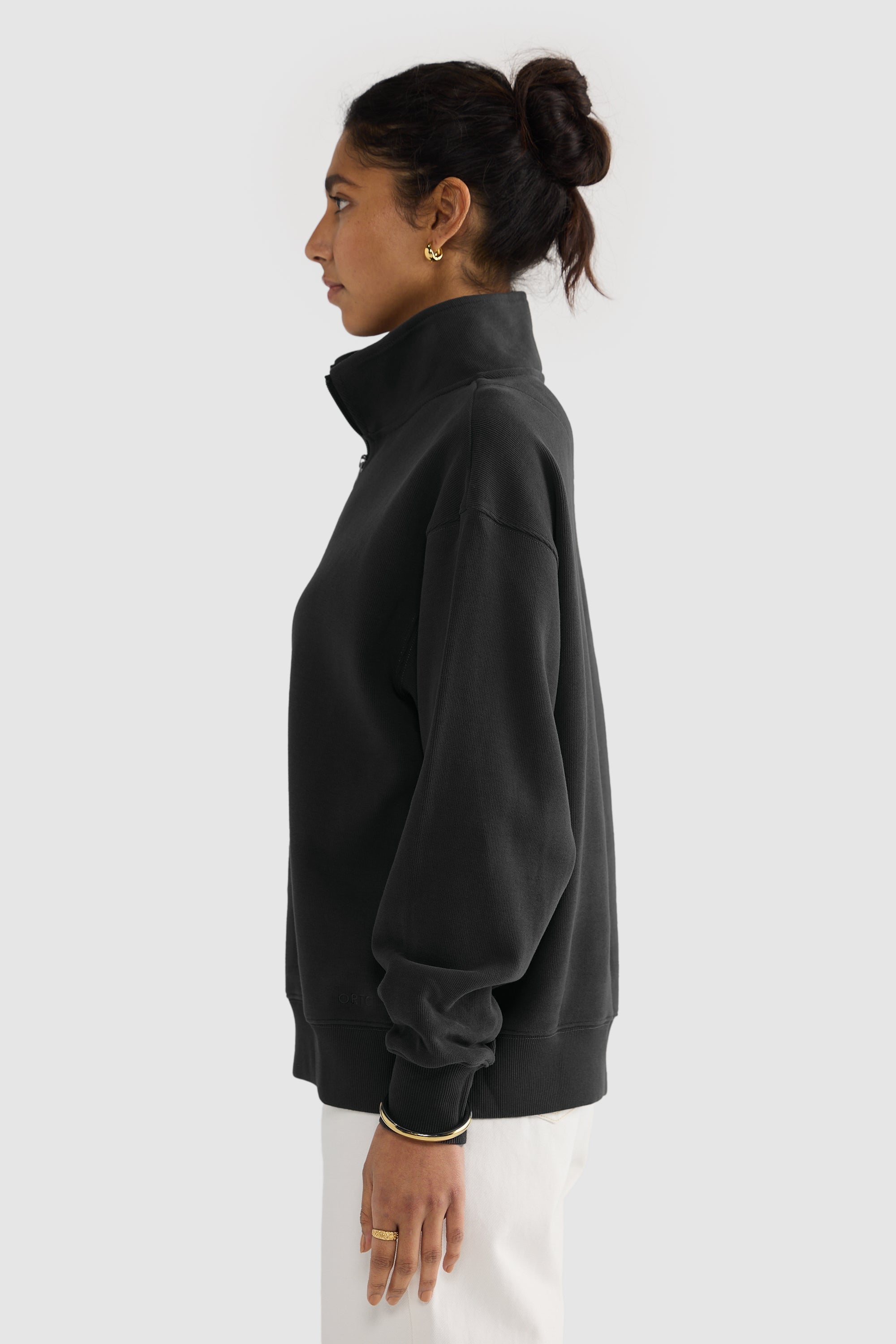 Ava Ribbed Quarter Zip | Washed Black