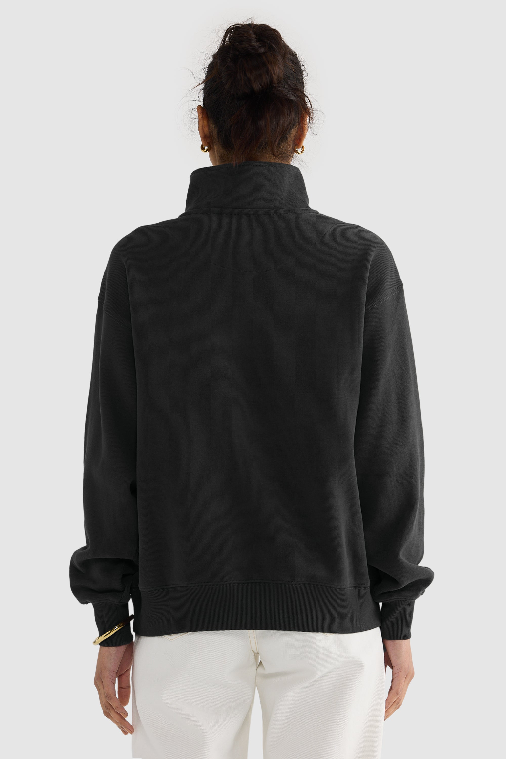 Ava Ribbed Quarter Zip | Washed Black
