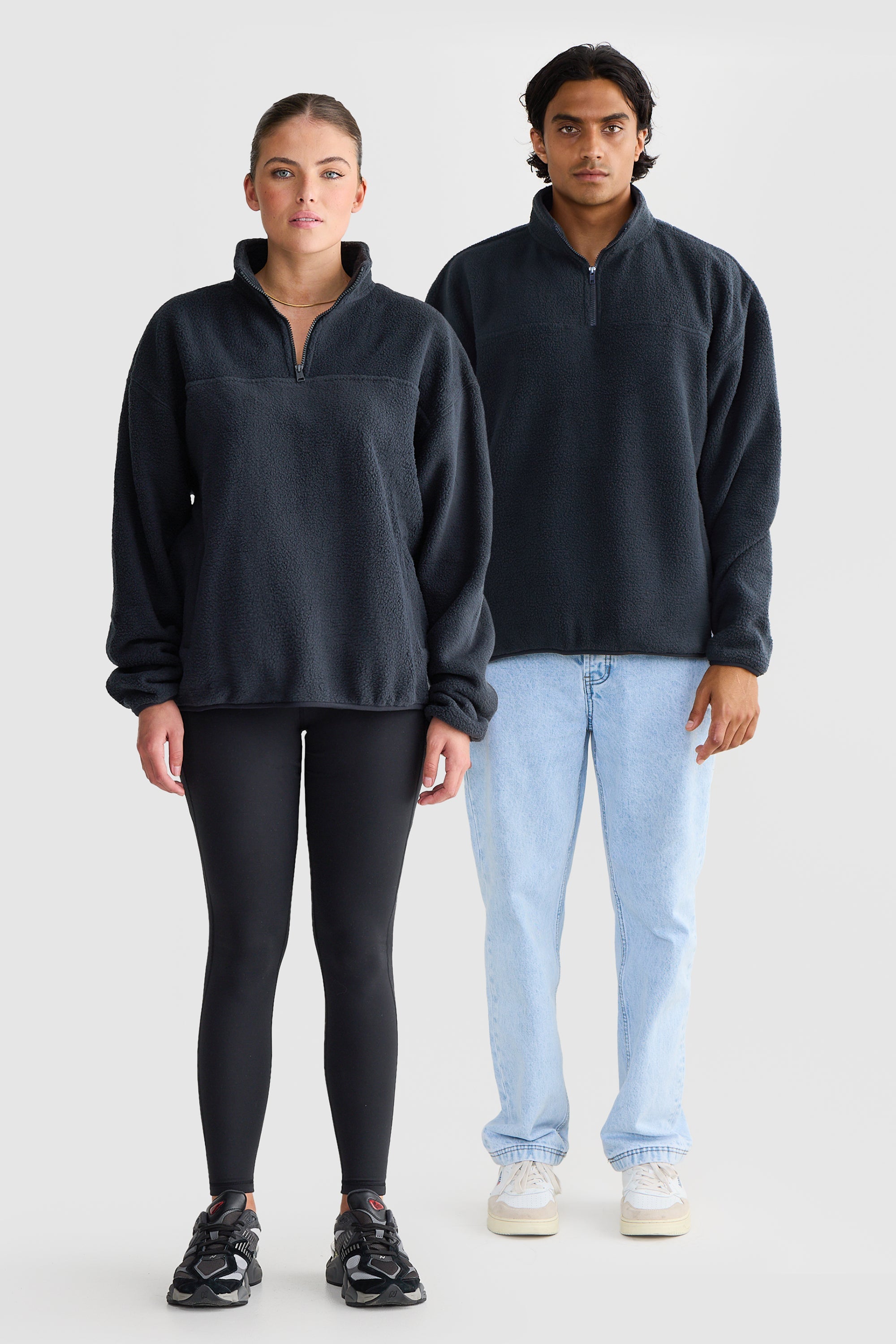 Sherpa Fleece Quarter Zip Unisex | Washed Black