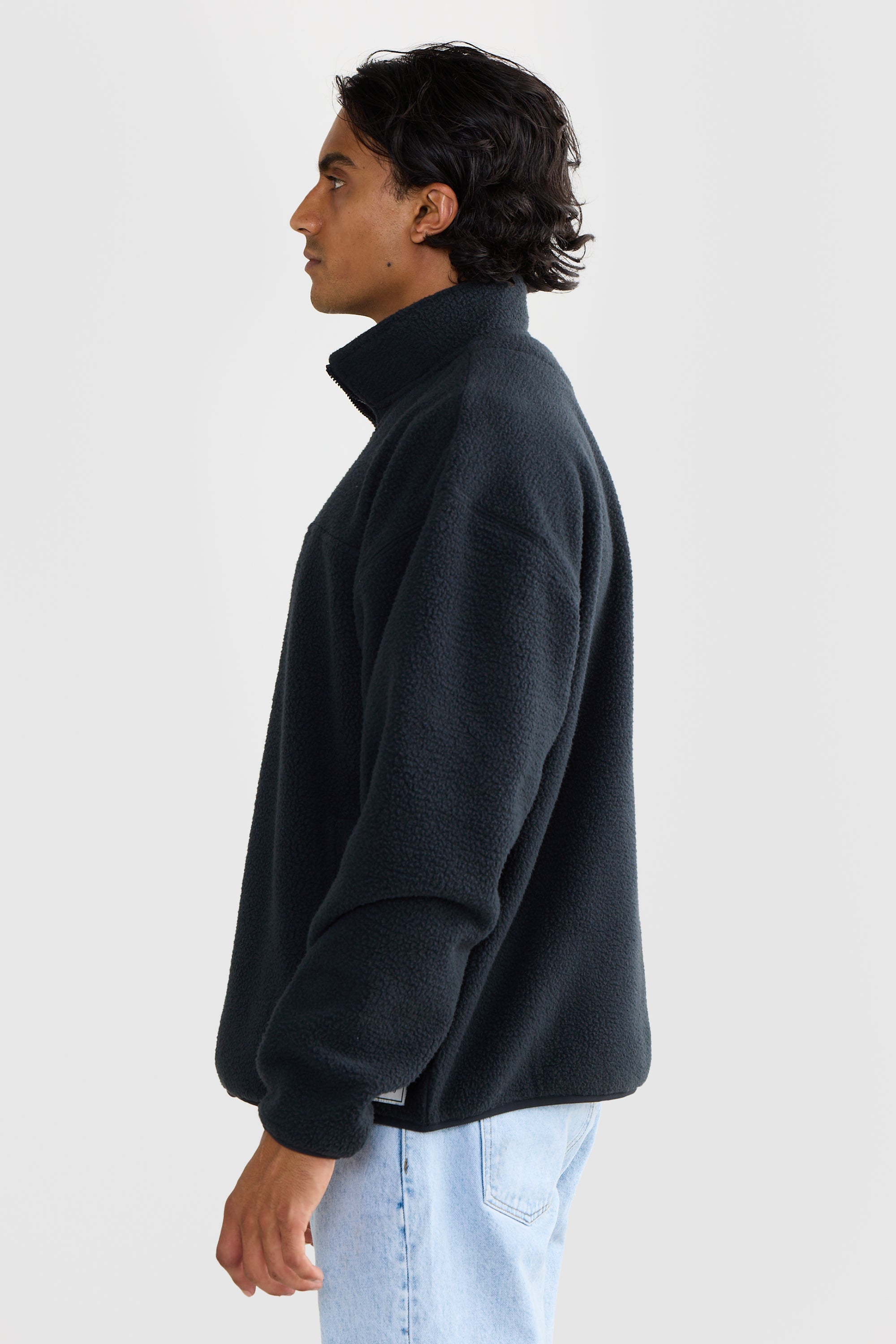 Sherpa Fleece Quarter Zip Unisex | Washed Black