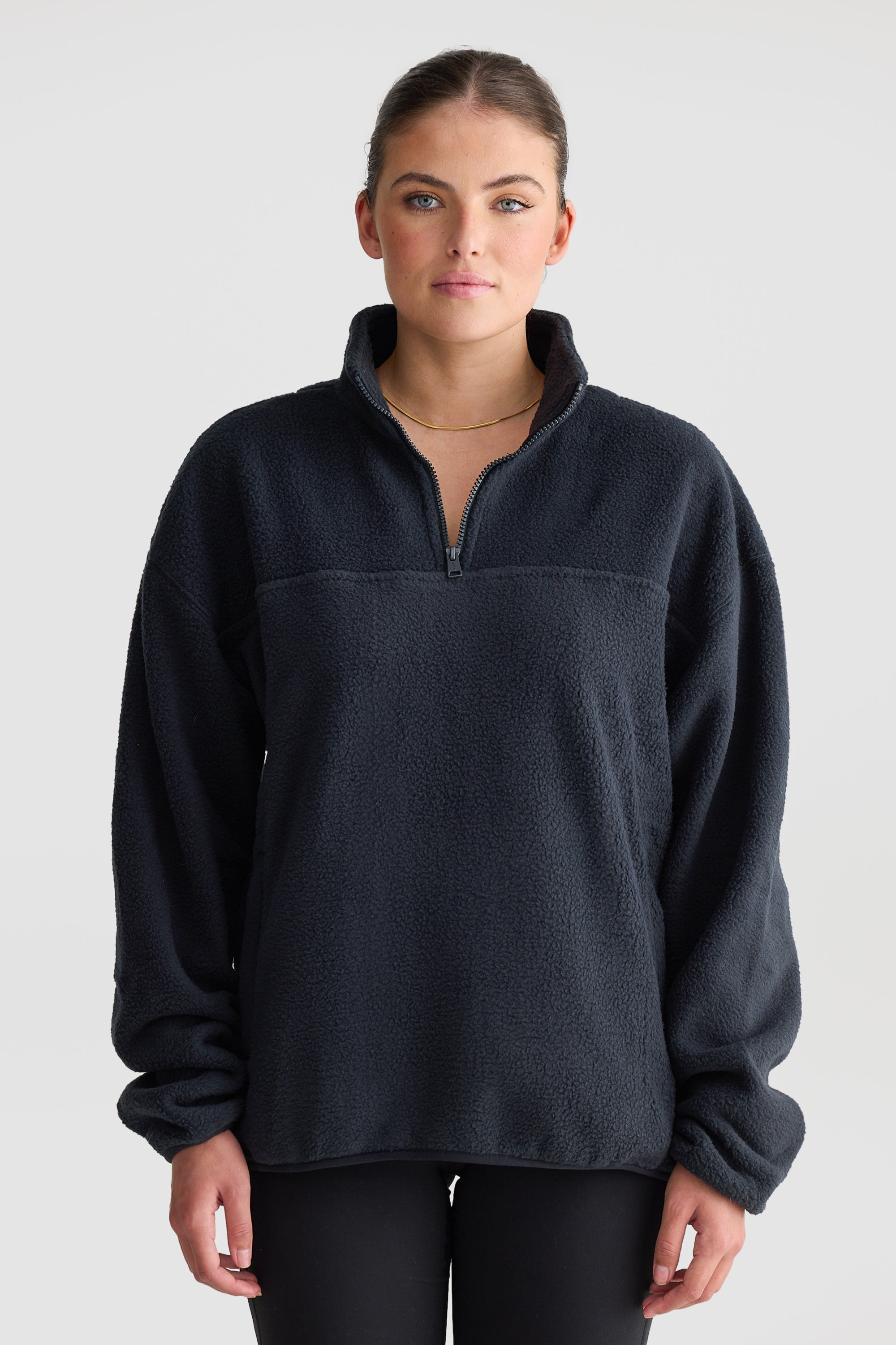 Sherpa Fleece Quarter Zip Unisex | Washed Black