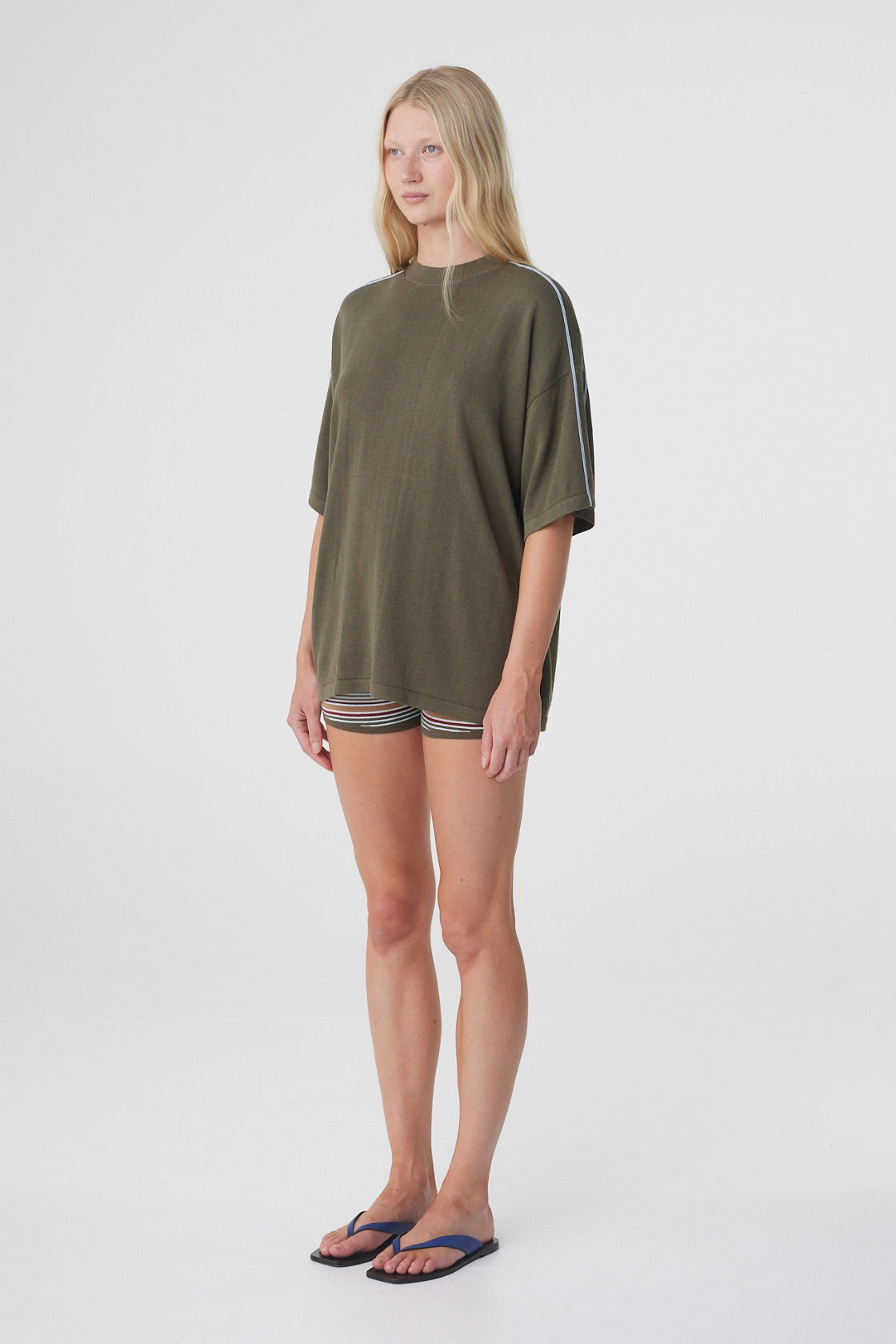 Pippa Oversized Tee | Smokey Olive & Dusk Blue