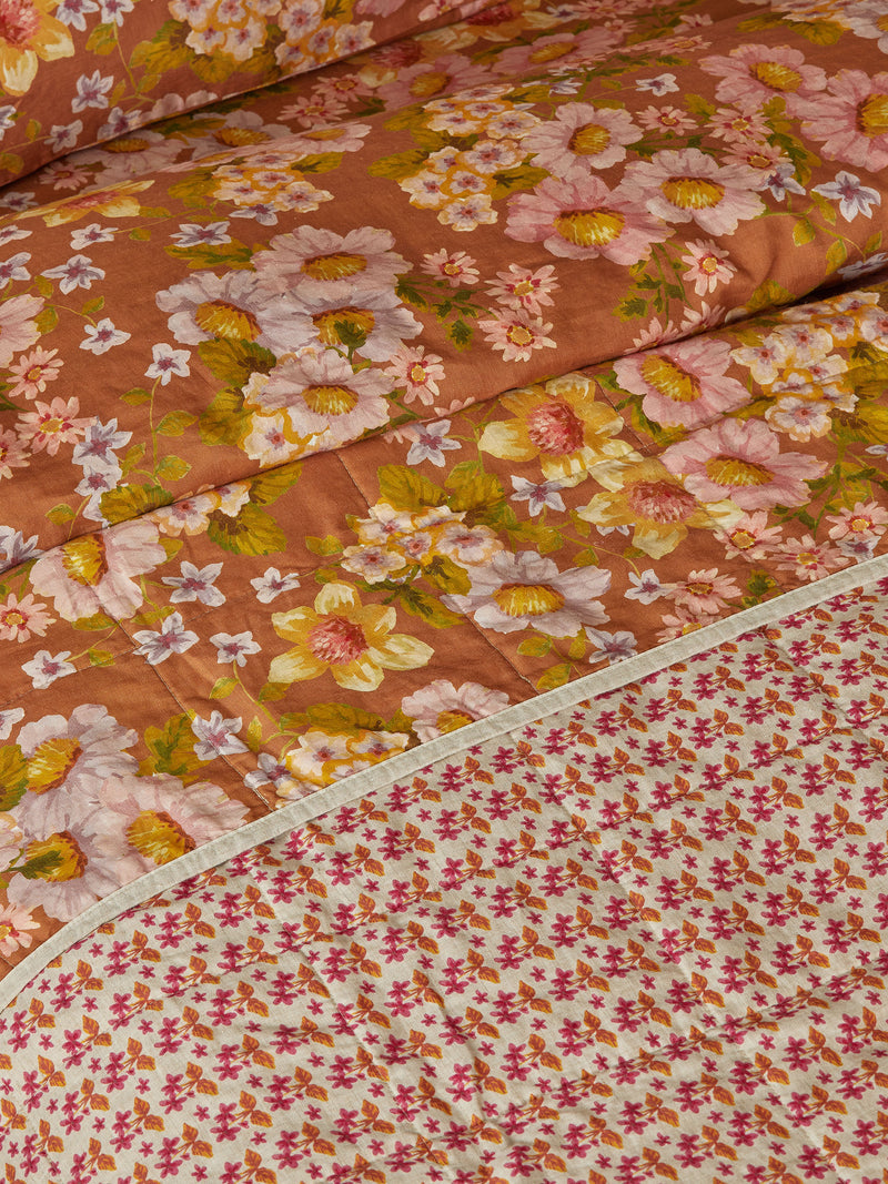 Buttercup Rust & Petit Madeline Pink Linen Quilted Throw