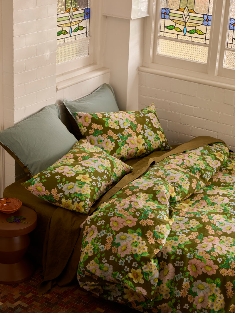 Buttercup Olive Linen Pillowcases 2P