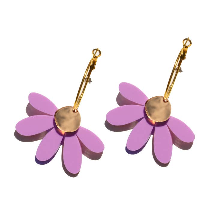 Jumbo Daisy Hoop Earring | Lilac/Gold Mirror